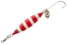 Salty Lures Jigging Spoon with Auto LED Light - Red-Lumin Stripe - 6" - 8 oz.