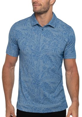 TravisMathew Men's Forever Young Golf Polo, Cotton/Polyester in Heather Mid Blue, Size S