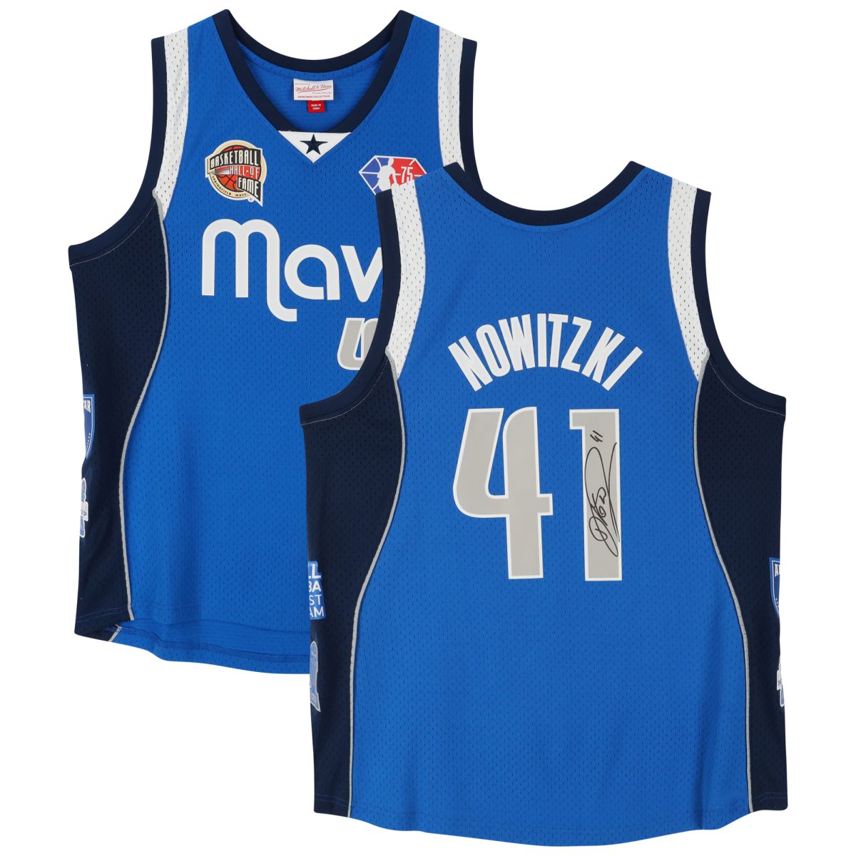 Dirk Nowitzki Dallas Mavericks Autographed Mitchell & Ness Blue Hall of Fame Swingman Jersey