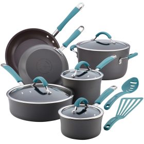 Rachael Ray Cucina 12-Piece Hard Anodized Nonstick Cookware, Agave Blue