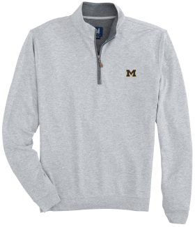 johnnie-O Men's University Of Michigan Sully 1/4 Zip Golf Pullover, Cotton/Polyester in Light Grey, Size L