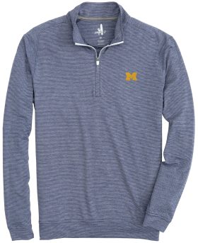 johnnie-O Men's University Of Michigan Vaughn Striped Prep-Formance 1/4 Zip Golf Pullover, Spandex/Polyester in Twilight, Size L