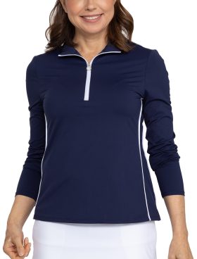 KINONA Women's Keep It Covered Layering Long Sleeve Golf Top, Nylon in Navy Blue, Size XS