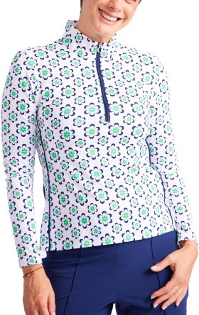 KINONA Women's Keep It Covered Layering Long Sleeve Golf Top, Nylon in Wallpaper Floral, Size XS