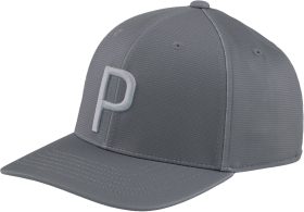 Puma Men's P Snapback Golf Hat, Polyester/Elastane in Slate Sky/Ash Grey