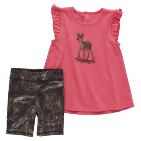 Carhartt Deer Short-Sleeve Shirt and Camo Biker Shorts Set for Babies - Mossy Oak Country DNA/Pink - 18 Months