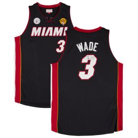 Dwyane Wade Miami Heat Autographed Black Mitchell & Ness 2012-2013 Authentic Jersey with 25th Anniversary and NBA Finals Patches with "HOF 23" Inscription