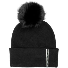 Mitchies Matchings Women's Knitted Beanie with Fox Fur Pom
