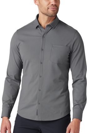 Mizzen+Main Nolan Knit Men's Golf Dress Shirt - Pewter Heather - Black, Size: Medium Standard Fit