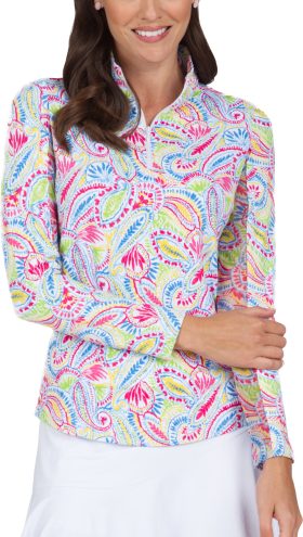 IBKUL Womens Massie Print Long Sleeve Mock Neck Golf Top - Multicolor, Size: X-Small