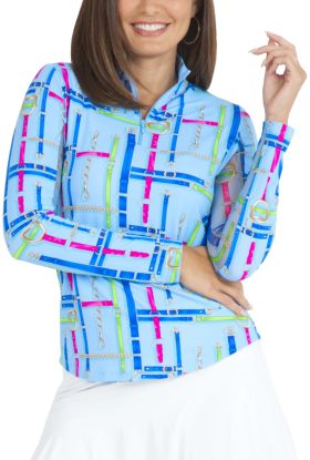 IBKUL Womens Nancy Print Long Sleeve Mock Neck Golf Top - Multicolor, Size: Medium