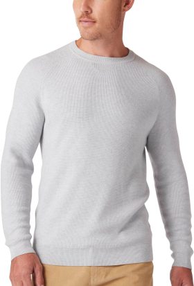 Mizzen+Main Cassady Crewneck Men's Golf Sweater - Light Grey Heather - Grey, Size: XXL Standard Fit