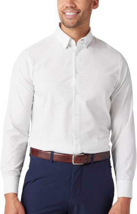 Mizzen+Main Leeward Long Sleeve Button Down Men's Golf Shirt - Sage Dot - , Size: X-Large Standard Fit