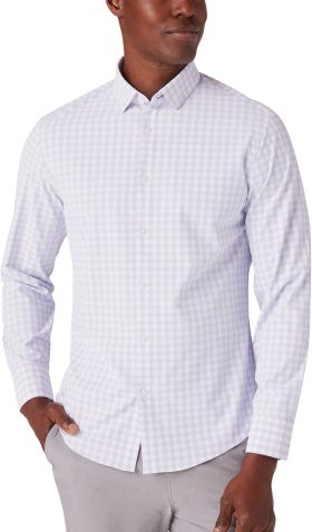 Mizzen+Main Leeward No Tuck Button Down Men's Golf Shirt - Lilac Madison Check - Purple, Size: Medium Trim Fit