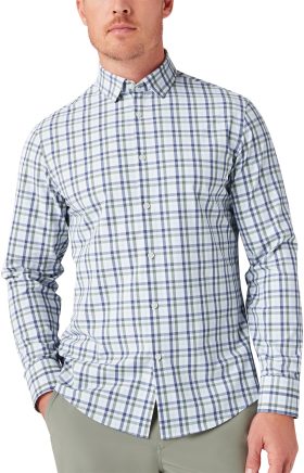 Mizzen+Main Leeward No Tuck Button Down Men's Golf Shirt - Sky Coastal Plaid - Blue, Size: Medium Trim Fit
