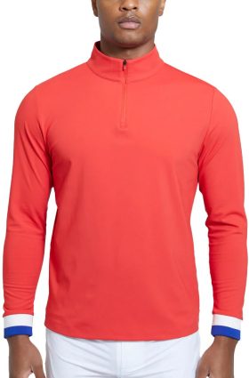 REDVANLY Hubbard Quarter Zip Men's Golf Pullover No Logo - Red, Size: Medium