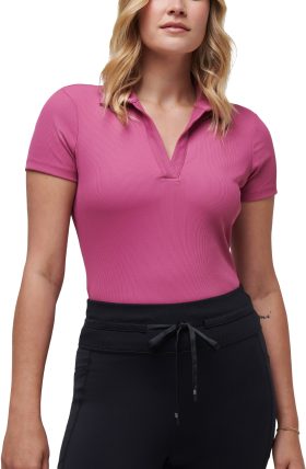 TravisMathew Womens Moveknit V-Neck Golf Polo - Pink, Size: X-Small