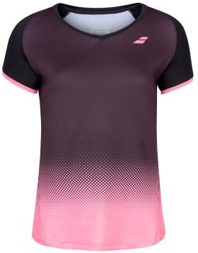 Babolat Women's Compete Cap Sleeve Tennis Top w/ Fiber-Dry Polyester (Black/Geranium Pink)