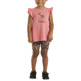 Carhartt Deer Short-Sleeve Shirt and Camo Biker Shorts Set for Toddlers - Mossy Oak Country DNA/Pink - 4T