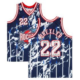 Clyde Drexler Houston Rockets Autographed Navy Marble Mitchell & Ness 1996-1997 Swingman Jersey with Multiple Inscriptions - Limited Edition of 15