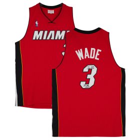 Dwyane Wade Miami Heat Autographed Red Mitchell & Ness Swingman Jersey with "3x NBA Champ" Inscription