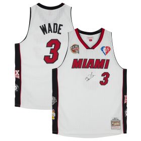 Dwyane Wade Miami Heat Autographed White Mitchell & Ness Hall of Fame Class of 2023 Throwback Swingman Jersey - Signed On Front