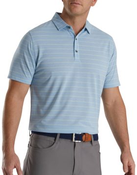 FootJoy Athletic Fit Open Stripe Jersey Self Collar Men's Golf Polo - Blue Haze/Lime - Blue, Size: Small