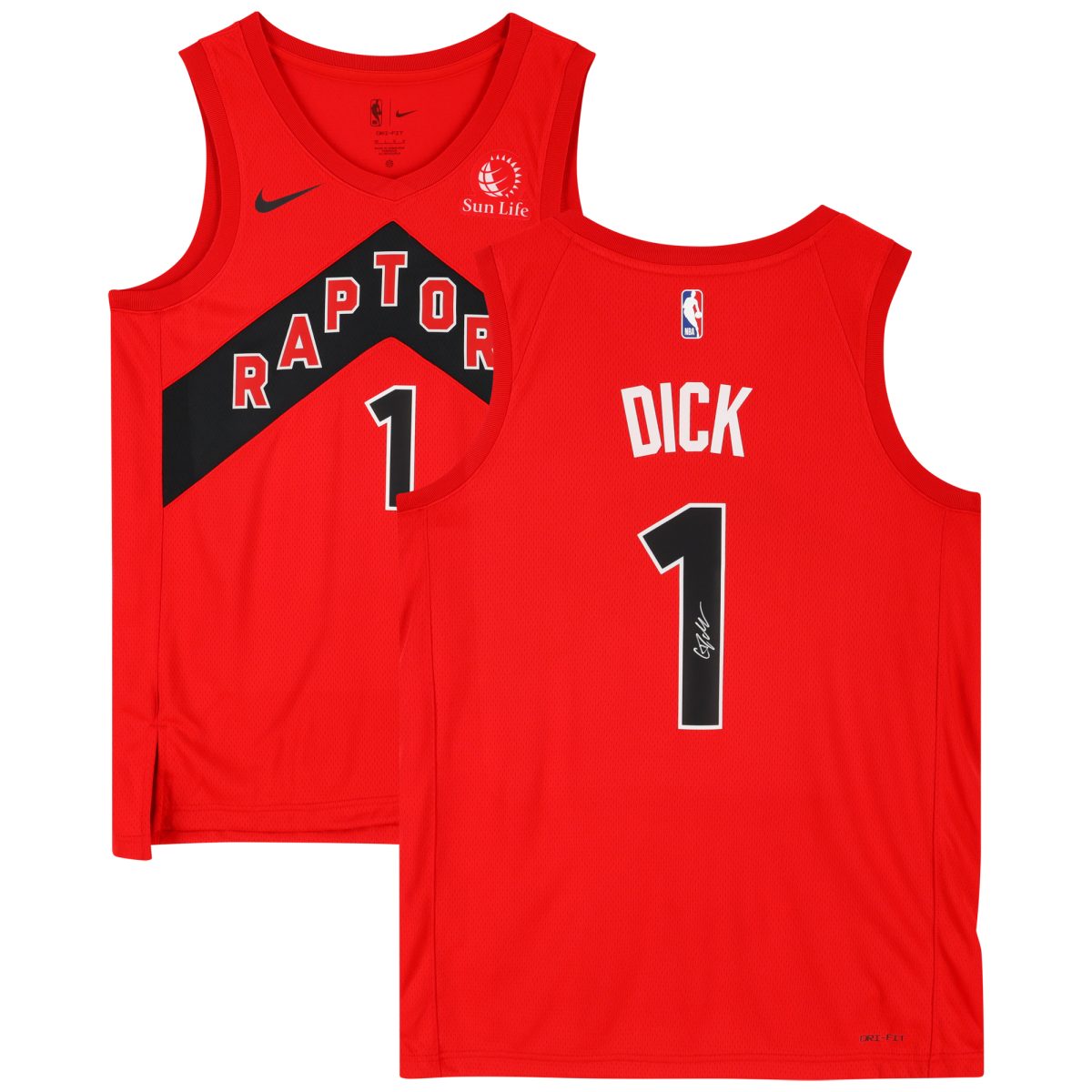 Gradey Dick Toronto Raptors Autographed Red Nike Icon Edition Swingman Jersey