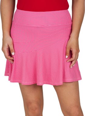 IBKUL Womens Mini Check Flounce Golf Skort - Red, Size: Small