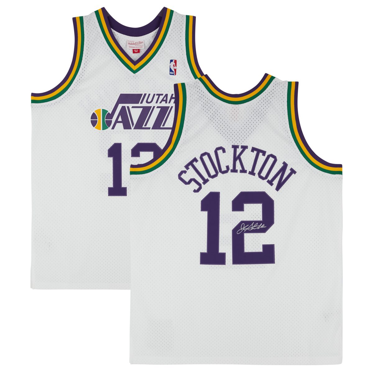 John Stockton Utah Jazz Autographed Mitchell & Ness 1991-92 White Swingman Jersey