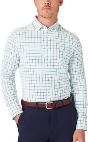 Mizzen+Main Monaco Long Sleeve Button Down Men's Golf Dress Shirt - White Hyde Plaid - White, Size: Medium - Classic