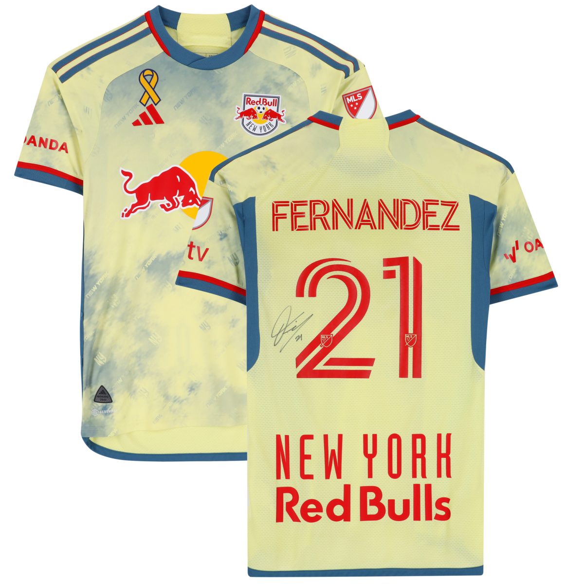 Omir Fernandez New York Red Bulls Autographed Fanatics Authentic Match-Used #21 Yellow Jersey from the 2023 MLS Season