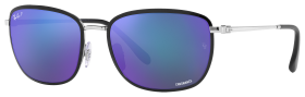 Ray-Ban RB3705 Chromance Mirror Glass Polarized Sunglasses - Polished Black on Silver/Blue Chromance Mirror - XX-Large