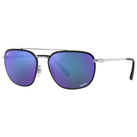 Ray-Ban RB3708 Chromance Mirror Glass Polarized Sunglasses - Polished Black on Silver/Blue Chromance Mirror - Large