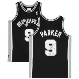 Tony Parker San Antonio Spurs Autographed Mitchell and Ness Black 2001-02 Swingman Jersey with "HOF 23" Inscription