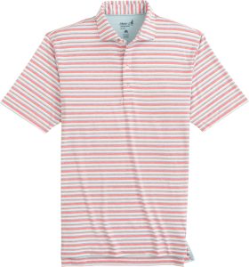 johnnie-O Harty Striped Jersey Performance Men's Golf Polo - Pink, Size: Small