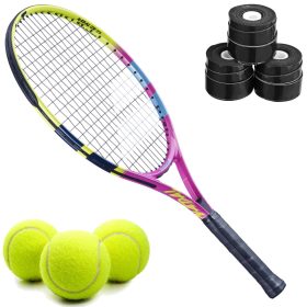 Babolat Nadal Junior Tennis Racquet (Rafa 2nd Edition) + 3 Black Overgrips + 3 Tennis Balls