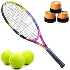 Babolat Nadal Junior Tennis Racquet (Rafa 2nd Edition) bundled w 3 Orange Overgrips + 3 Tennis Balls