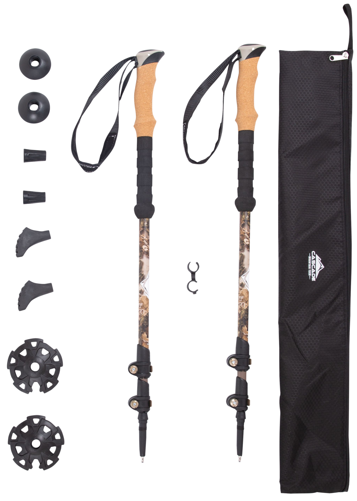 Cascade Mountain Tech Carbon Fiber Quick-Lock Trekking Poles with Cork Grips - Mossy Oak Elements Contour