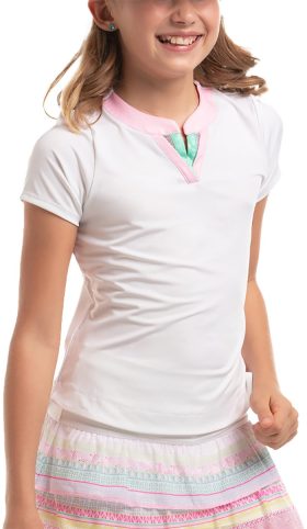 Lucky In Love Junior Girls Tee Box Golf Top - White, Size: Small