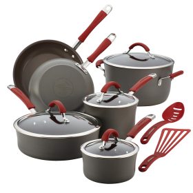 Rachael Ray 12-Piece Cucina Piece Hard-Anodized Cookware Set, Red