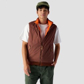 Stoic Reversible Polar Fleece Vest - Men's Vermillion Orange/Downtown Brown, M