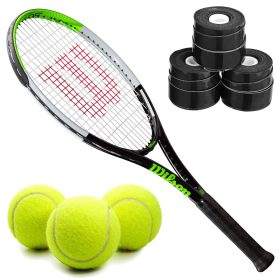 Wilson Blade Feel Jr Racquet + 3 Black Overgrips + 3 Tennis Balls