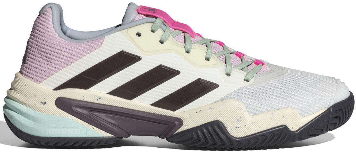 Adidas Men's Barricade 13 Tennis Shoes (Crystal White/Aurora Metallic/Semi Green Spark)