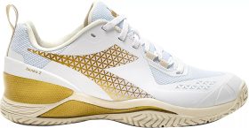 Diadora Women's Blushield Torneo 2 All Ground Tennis Shoes (White/Gold)