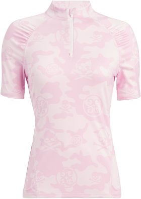 G/FORE Womens Exploded Camo Tech Jersey Short Sleeve Quarter Zip Golf Pullover - Pink, Size: X-Large