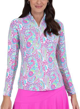 IBKUL Womens Gloria Print Long Sleeve Mock Neck Golf Top - Multicolor, Size: Small
