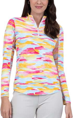 IBKUL Womens Jessie Print Long Sleeve Mock Neck Golf Top - Multicolor, Size: Small