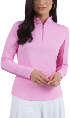 Ibkul Womens Solid Mock Neck Golf Top - Pink, Size: Large