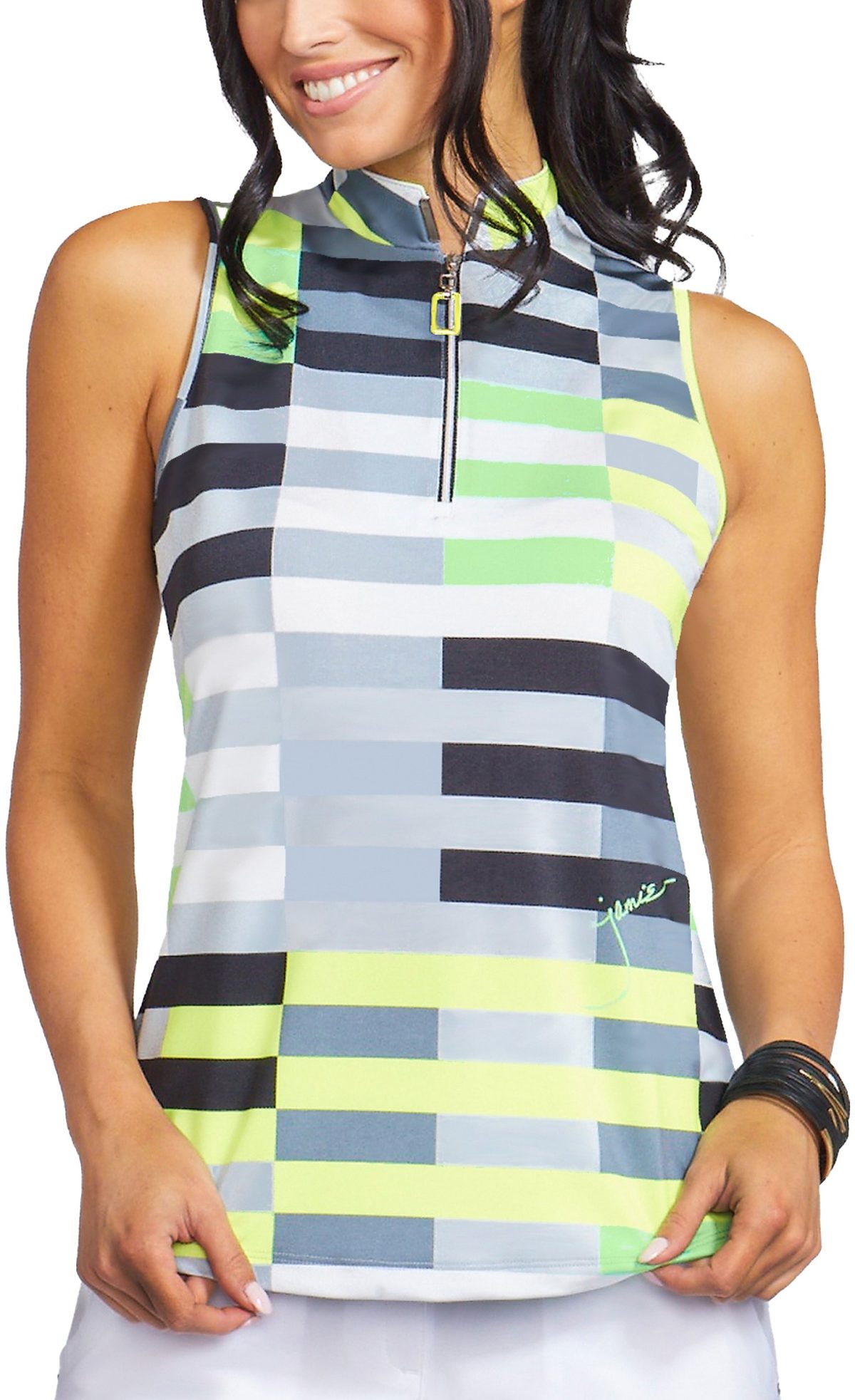 Jamie Sadock Womens Blocks Sleeveless Golf Top - Green, Size: Small